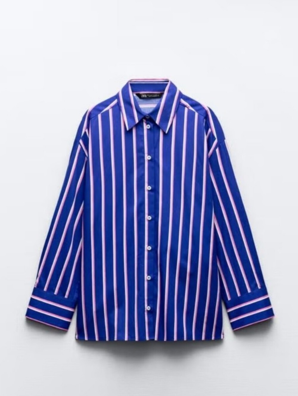 Zara Striped Poplin Button-Down Blouse Oversize SizeXS Blue Pink & white ptp 23" - Picture 3 of 9